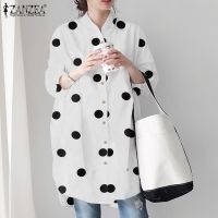 COD dhdfxcz ZANZEA Women Fashion Polka Dot Printed Long Sleeve Lapel Neck Buttons Casual Blouse