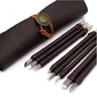 8pcs Tungsten Steel Carving Knife Set Seal Stone Graver Lettering Engraving Tool with Leather Handle Leather Bag