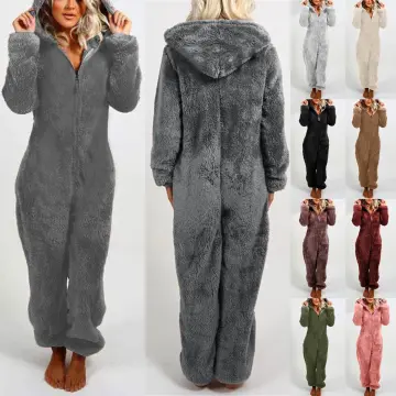 Women's Fashion Winter Warm Long Sleeve Fleece Jumpsuit Pajamas
