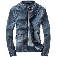 Men Blue Denim Jackets Slim Stand-up Collar Denim Coats Spring Autumn Blue Jeans Jackets High Quality Male Stretch Jacket 3XL