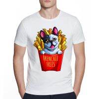 New Summer Men Short Sleeve Frenchie Fries Fanatics Funny French Bulldog Print T-Shirt White Casual Top Hip Hop Dog Cool Tee