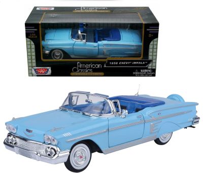 โมเดลรถคลาสสิค  MOTOR-MAX NO.73200AC 1958 Chevy Impala-รุ่น Blue Elegant   อัตราส่วน  1:24 จำลองเหมือนจริง ผลิตจากโลหะผสม Diecast Model