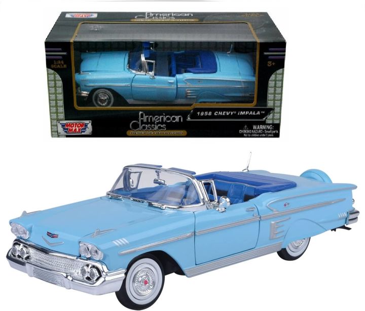 โมเดลรถคลาสสิค-motor-max-no-73200ac-1958-chevy-impala-รุ่น-blue-elegant-อัตราส่วน-1-24-จำลองเหมือนจริง-ผลิตจากโลหะผสม-diecast-model