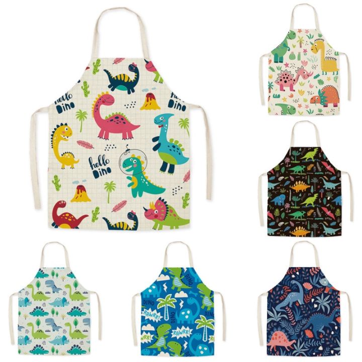 cartoon-dinosaur-cute-apron-for-children-kitchen-cooking-linen-soft-fabric-adults-children-bib-apron-cooking-accessories-aprons-aprons