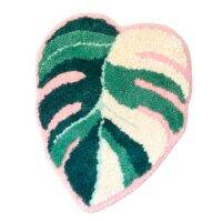 24.4x27.56inch Tufted Shaggy Floor Rug Garden Plant Chic Pink Monstera Soft Car Absorbent Slip-resistant Pad Kitchen Door Mat