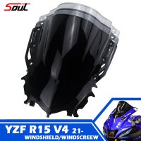 กระจกบังลมกระจกบังลมหมวกกันน็อคฟิตกันลมสีดำสำหรับยามาฮ่า YZF R15 V4.0 2021 2022 R15M 21-22 YZFR15เมตร V4รถสองแถว