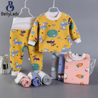 2 Pieces Boys Girls Fleece Lined Underwear Suit Cartoon Printing Long Sleeves Tops High Waist Long Johns Set【fast】