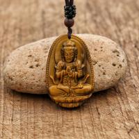 ZZOOI Natural Tiger Eye Stone Carved Buddha Pendant Necklace Meditation Energy Lucky Amulet Necklace Women Men Fashion Jewelry