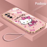 เคส OPPO A16 A54S A16S เรียบง่ายสุดหรูชุบทองเคสโทรศัพท์ Hello Kitty เคสซิลิโคนแบบ TPU นิ่ม