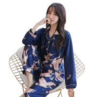 Oversize M-5XL Womens Long Sleeve Trousers Pyjamas Silk Satin Pajamas Sets Sleepwear Nightgown Suit Robe Bath Gown Sleepshirts