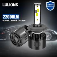 2pc H7 Led Headlights 22000lm H4 H11 H1 H3 9005 9006 HB3 HB4 880 881 Automobile Headlight 12V Turbo 6000k 8000k Green Car Lights Bulbs  LEDs  HIDs