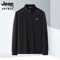 JEEP SPIRIT เสื้อสเวตเตอร์ผู้ชาย,เสื้อกันหนาวซิปครึ่งใหญ่พิเศษใหม่เสื้อสเวตเตอร์กีฬาระบายอากาศบางเสื้อสเวตเตอร์หลวมใส่ทำงาน