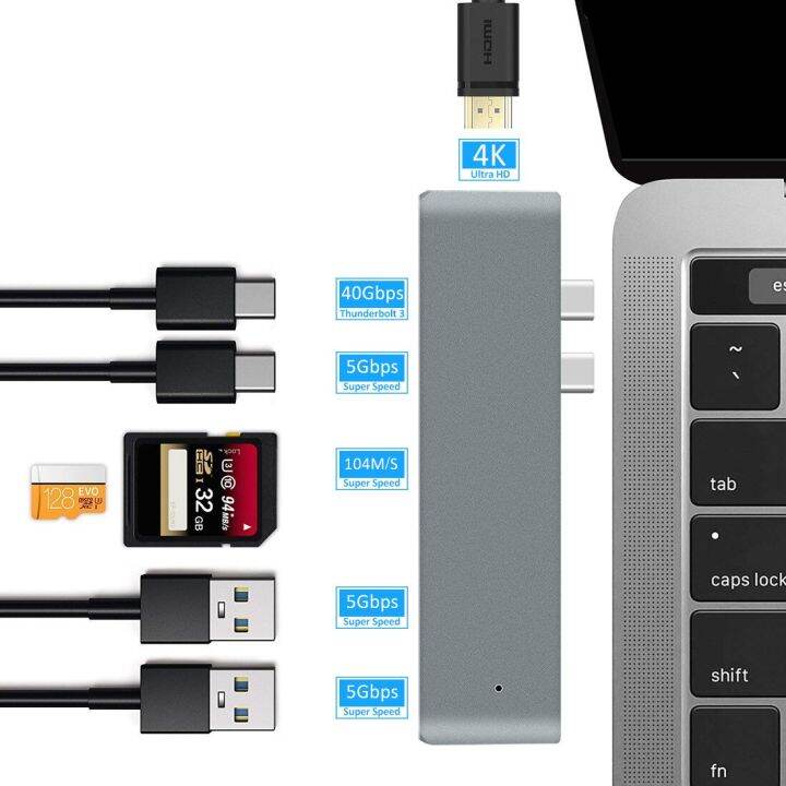 usb-คู่-c-ศูนย์กลางสำหรับ-macbook-pro-air-xiaomi-dell-hp-windows-แล็ปท็อป4k-hdmi-dual-usb-c-3-0การ์ดรีดเดอร์-sd-อะแดปเตอร์-type-c-usb3-0