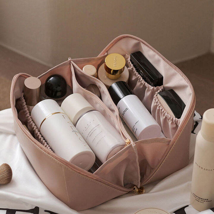 lowest-price-mh-กระเป๋าเครื่องสำอางท่องเที่ยวขนาดใหญ่สำหรับผู้หญิง-leather-makeup-organizer-กระเป๋าใส่เสื้อผ้าผู้หญิง