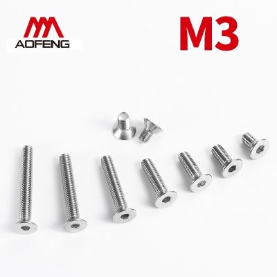 M3 304 Stainless Steel Hexagon Socket Countersunk Head Screws M3*4 5 6 8 10 12 40 45 50mm DIN7991 Flat Head Full Thread Nails Screws Fasteners