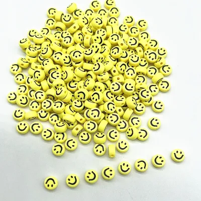 100pcs 7x4mm Yellow Smiling Face Letter Acrylic Loose Spacer Beads for Jewelry Making DIY Bracelet Accessories