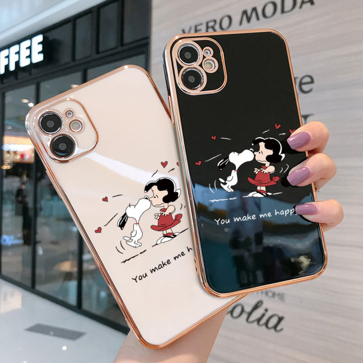 serpens-สำหรับ-oppo-a59-f1s-ฟรีสายคล้องการ์ตูนสนูปี้เคสโทรศัพท์เคสลายขอบสี่เหลี่ยมชุบหรูหราเคสโทรศัพท์นิ่ม