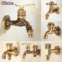 Wall Mount Bib Antique Dragon Carved Brass Retro Small Tap Decorative Outdoor Garden Faucet Washing Machine Mop WC Taps 1701