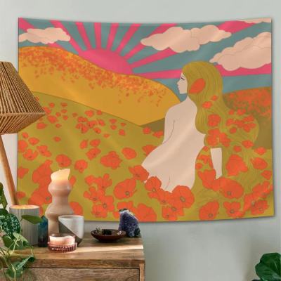 Kawaii girl pink sun rainbow INS tapestry wall hanging wall home decoration accessories hippie art mural bathroom door curtain