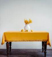 AMBER TABLECLOTH ผ้าปูโต๊ะสีเหลืองอำพันแบบมีพู่ตกแต่ง ขนาด 140 x 250 cm