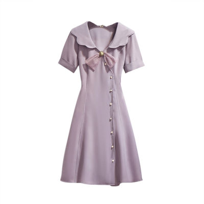 Vintage womens Dress  Summer French Classic Trendy Casual Elegant Preppy Style Ruffle Short Sleeve Plus Size Midi Dress