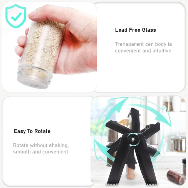 18 IN 1 Rotating Spice Tower Rack Glass Bottle Organiser Salt Storage Jar Condiment Canister Kitchen Tools