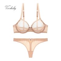 (Xianle Clothing) Varsbaby Unlined Sequined Lingerie Thong Yarn Underwear Breathable Sexy Lace Plus Size CDE Bra Set