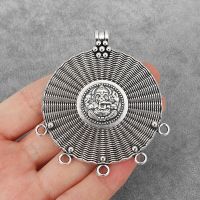 ZZOOI 2Pcs Tibetan Silver Large Ethnic Round Carved Ganesha Buddha Chandelier Charms Pendant For DIY Necklace Jewelry Making Supplies