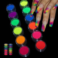 Neon Phosphor Pigment Powder Fluorescent Nail Glitter Set Shinny Ombre Chrome Dust DIY เจลขัดเล็บ Art Decoration