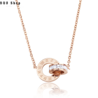 BQU Shop ชุดเครื่องประดับสตรีหลากหลายและทันสมัยสไตล์ Ins สร้อยคอเพชรเลขโรมันพร้อมต่างหูเหล็กไทเทเนียมหรูหราเบา