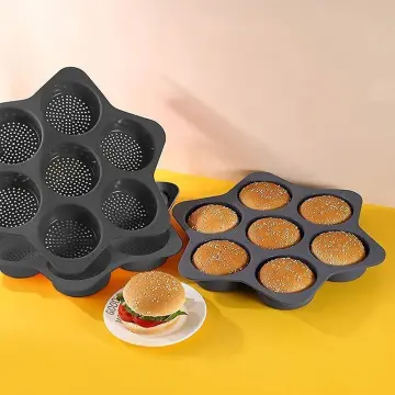 8 Holes Hamburger Bun Pans for Baking Mesh Silicone Bread Pans for