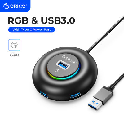 ORICO RGB USB HUB 4 พอร์ต 3.0 USB Splitter พร้อม Type C ชาร์จ Ultra-Slim OTG Adapter สำหรับ PC MacBook Pro Lenovo-kdddd