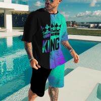 【CC】✸  Print Mens Sportswear 2-piece Set O-collar T-shirt Shorts Fashionable Clothing Size