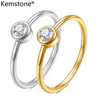 Kemstone สแตนเลส2มม. Zircon Gold Silver ชุบแหวนบางเครื่องประดับหญิง