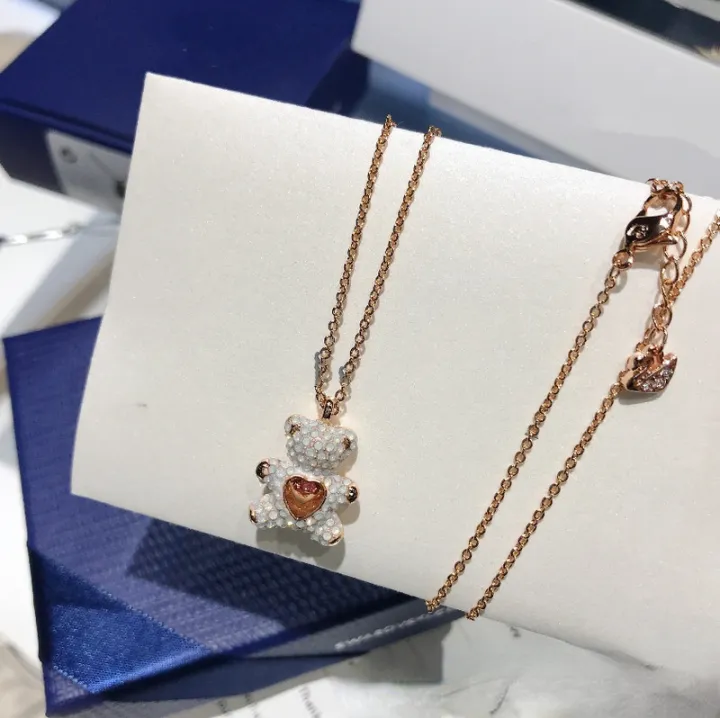 Swarovski Bright Teddy Bear Bear Necklace Girls Cute Pendant Clavicle ...