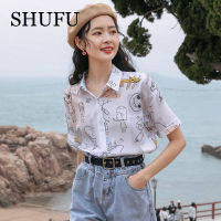 SHUFU 2333 สต็อกพร้อม สไตล์เกาหลี เสื้อชีฟองสำหรับผู้หญิง พลัสไซส์ แขนสั้น ท็อปส์ซูดอกไม้