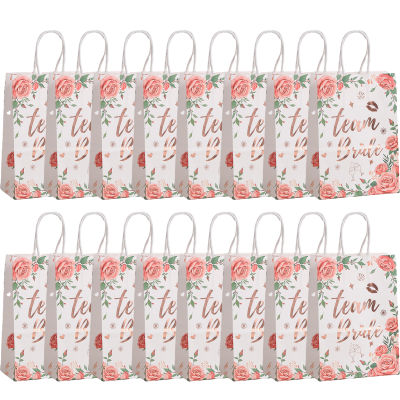 20pcs Bachelorette With Handles Multifunction Durable Bridal Shower Hen Party Floral Team Bride Reusable Wedding Rose Gold Portable Craft Paper Gift Bags