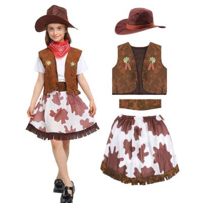 Kid Girls Halloween Cowboy Costume Dresses Children Western Cowgirl Costumes Purim Cosplay Event Party Dress Up