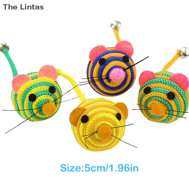 lintas-ของเล่นแมวสัตว์เลี้ยงลายน่ารักสายรัดไนลอนลูกบอลหนูของเล่นมีกระดิ่งสัตว์เลี้ยงแมวของเล่นฝึกเคี้ยวของเล่นเพื่อการสื่อสารของแมวผลิตภัณฑ์สัตว์เลี้ยง