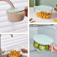 【CC】✣❒◑  Drain Basket Bowl Rice Washing Colander Strainer With Handle Vegetable Fruit Storage