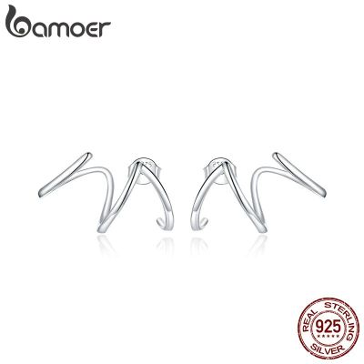 Bamoer Silver 925 Simple Line Earrings Stud Earrings For Women Natural Hypoallergenic Hypoallergenic Ear Pins For Girl SCE986TH