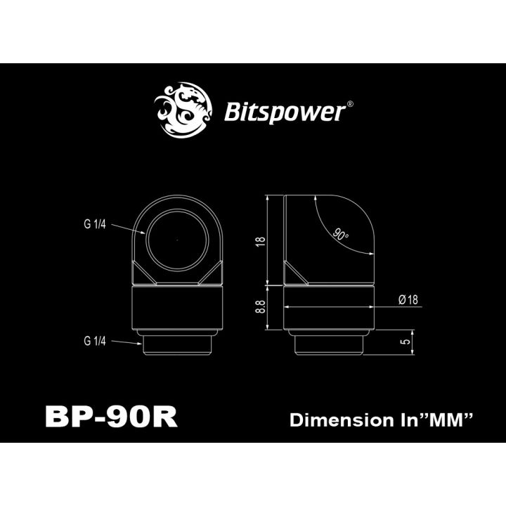 fitting-อุปกรณ์ประกอบชุดน้ำ-bitspower-g1-4-matt-black-rotary-90-degree-ig1-4-extender