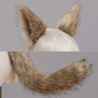 3 Pieces Wolf Girls Anime Cosplay Set Kawaii Foxes Ears Hair Clips Headdress Plush Tail For Halloween Party