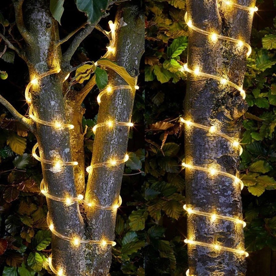 Solar powered LED Rope fairy string Lights Tube Strip Outdoor garden patio hang 