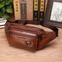 Hot sell Men Genuine Leather Waist Chest Bags Pouch Single Shoulder Cross Body Bags High Quality Natural Skin Hip Bum Fanny Belt Pack