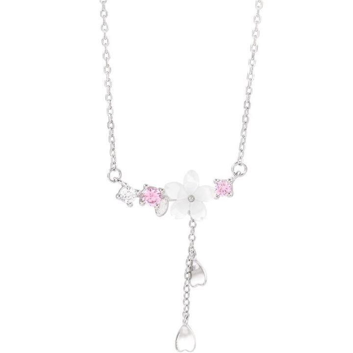 jdy6h-silver-color-inlaid-zircon-necklaces-for-women-romantic-cherry-blossom-pendant-clavicle-chain-choker-jewelry