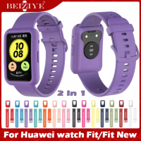 สาย ซิลิโคน Strap For Huawei Watch Fit New Band สายนาฬิกา เคสกันรอยหน้าปัดนาฬิกา Huawei Watch Fit Strap With TPU Soft Protective Cover Full Screen Protector Case Smart Watch นาฬิกาอัจฉริยะ เคสกันรอยหน้าปัดนาฬิกา