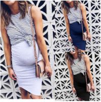 【DT】hot！ Maternity Dresses Fake Piece Pregnancy Striped Patchwork Nursing Breastfeeding