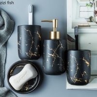 【hot】 Matte Gold Ceramics Accessories Set Dispenser/Toothbrush Holder/Tumbler/Soap Dish luxurious Washing