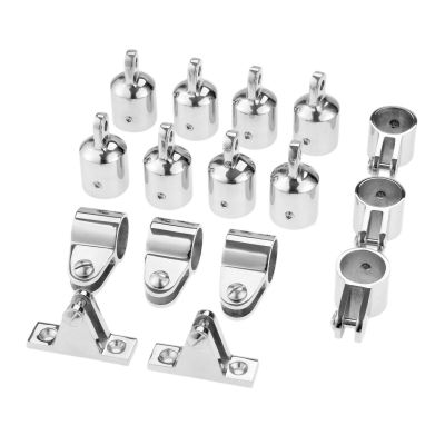 16Pcs 4 Bow 25mm 1inch (8 Eye Ends+6 Jaw Slides+2 Deck Hinges) Marine Boats 316 Stainless Steel Bimini Tops Hardware Fitting Set Accessories